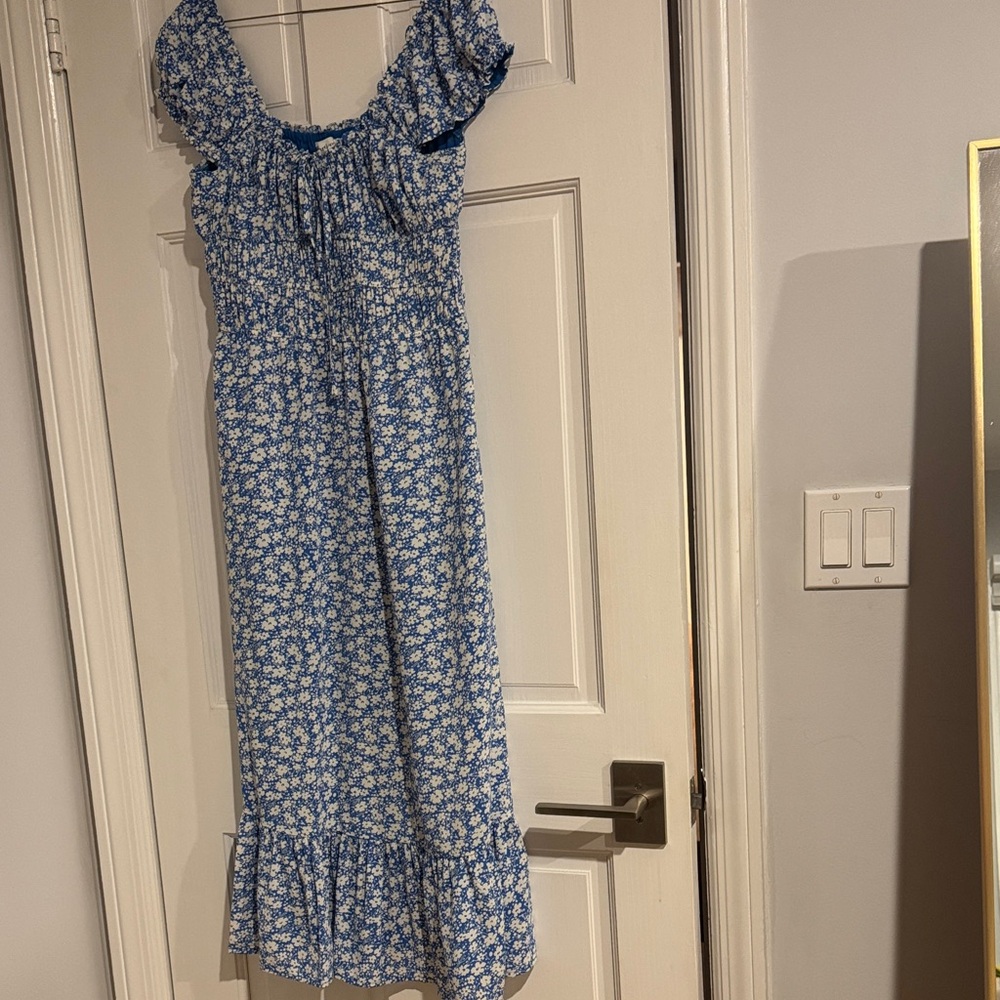 Heartloom Blue and White Floral Ruffle Maxi dress size S